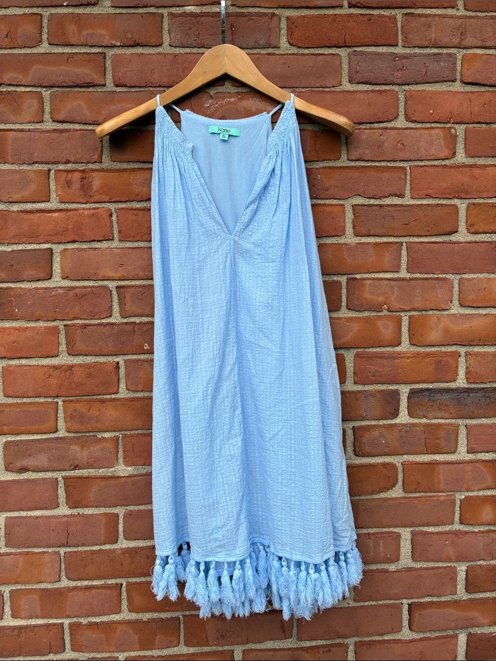 Karlie Light Blue Cotton Tassel Dress